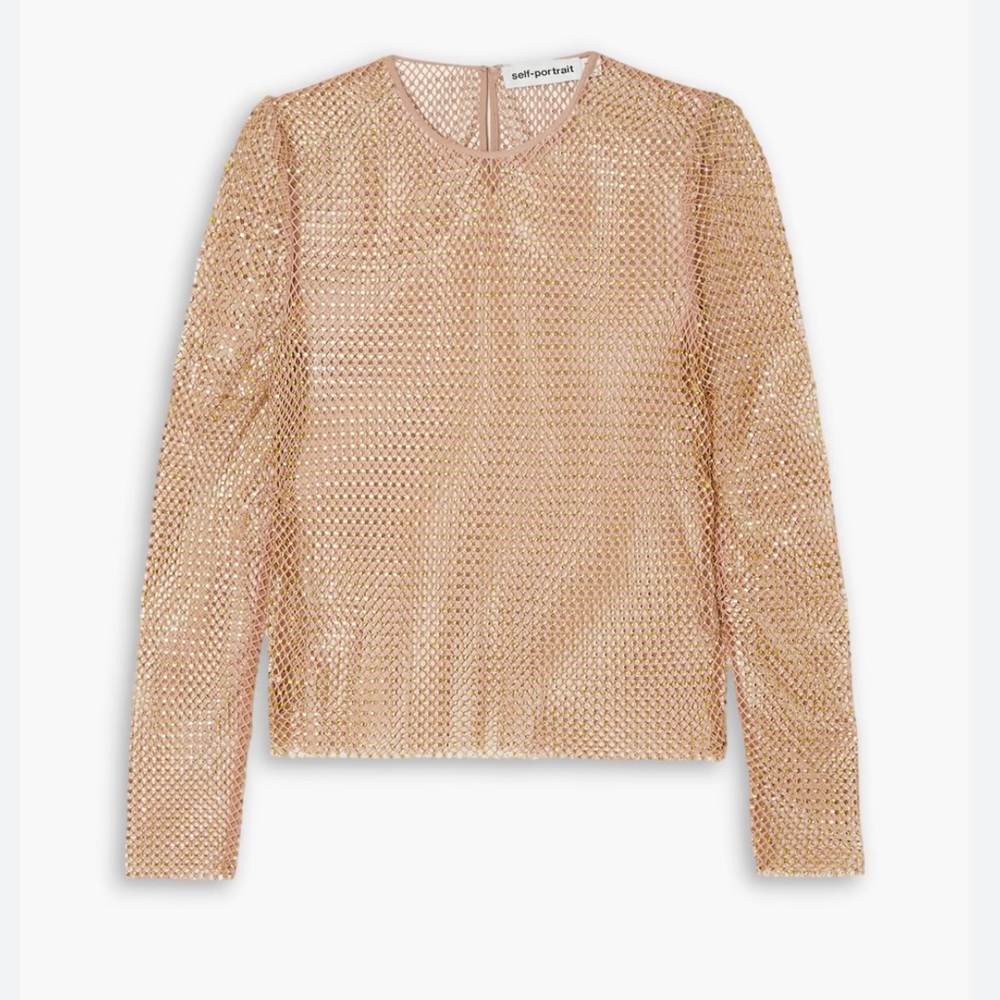 SELF-PORTRAIT Crystal Embellished Mesh Top NWT